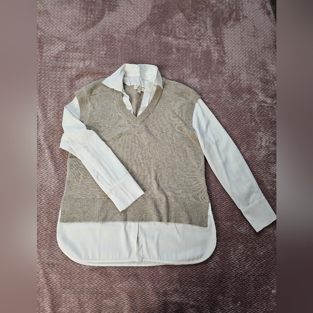 Elan Cream Effortless Preppy Layered Sweater Top Size L NWOT